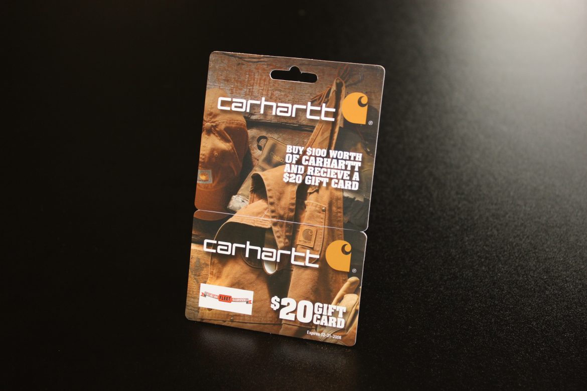 HANGING GIFT CARDS ARE MINI BILLBOARDS FOR CARHARTT